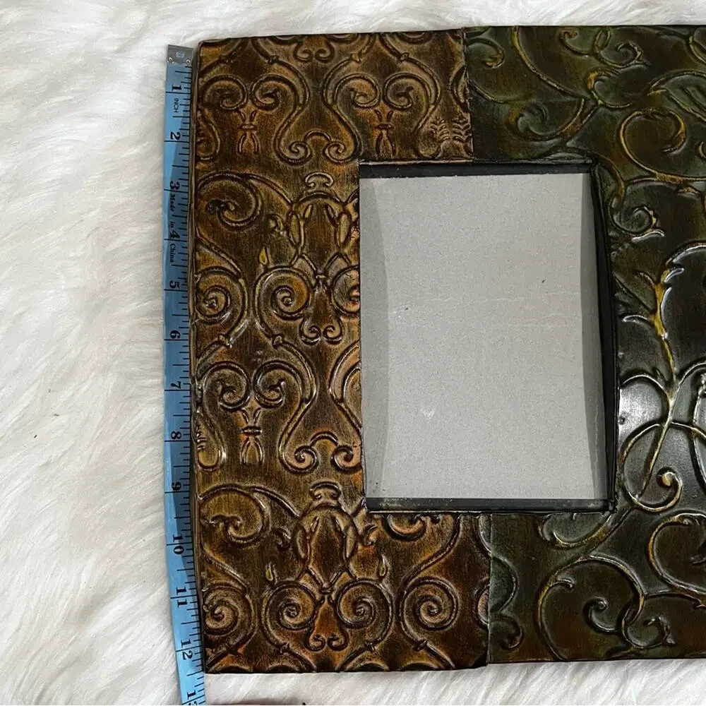 NEW Z Gallerie Curved Metal Scroll Etched Vines Frame 5x7 Green Amber NWOT